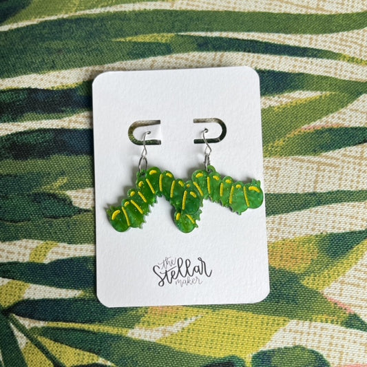 Caterpillar | Green Iridescent Glitter Caterpillar Earrings