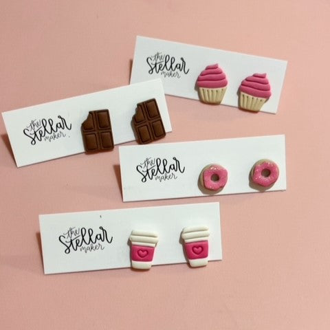 Sweet Treat Studs | Chocolate | Cupcake | Donut | Coffee